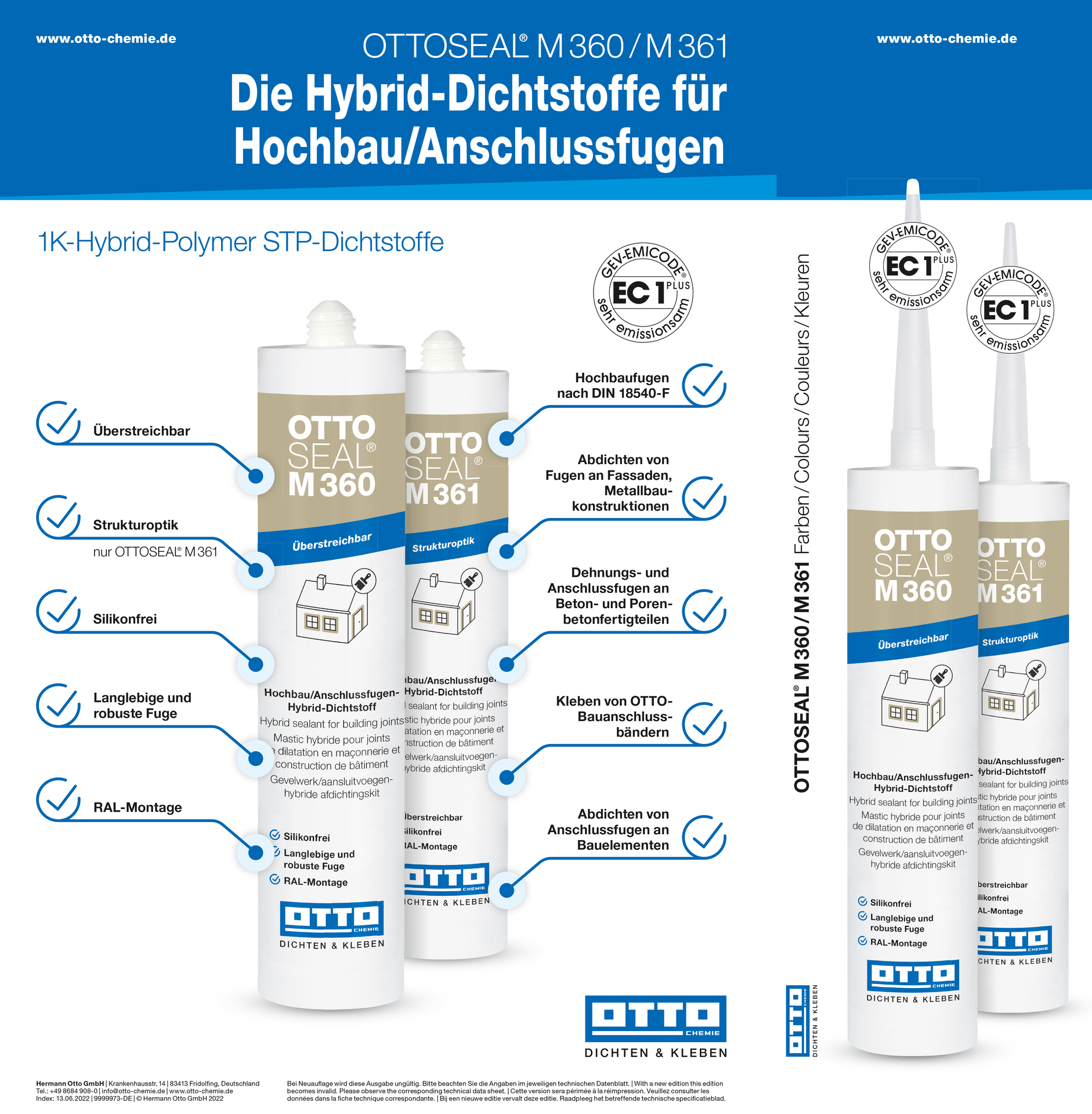 20x OTTOSEAL M361 - Der Struktur-Hybrid-Dichtstoff für Hochbau/Anschlussfugen 310ml