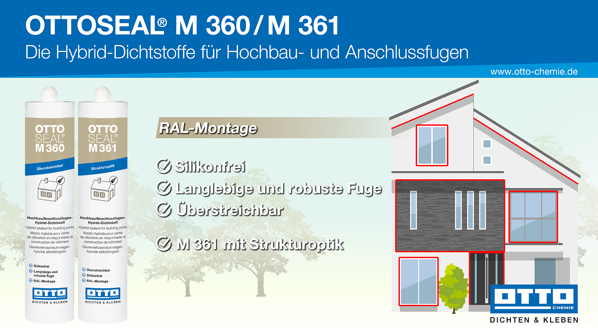 20x OTTOSEAL M361 - Der Struktur-Hybrid-Dichtstoff für Hochbau/Anschlussfugen 310ml