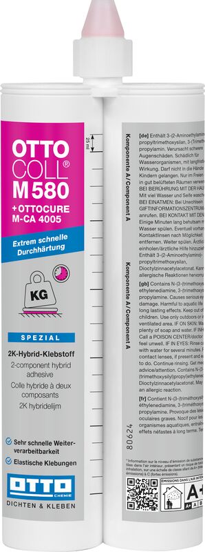10x OTTOCOLL M580 - Der extrem schnelle 2K-Hybrid-Klebstoff 2x190ml Doppelkartusche hellgrau