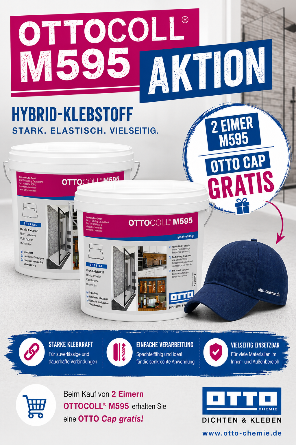 AKTION! 2x OTTOCOLL M595 inkl. Cap - Der Premium-Hybrid-Klebstoff für flächige Klebungen 5 kg