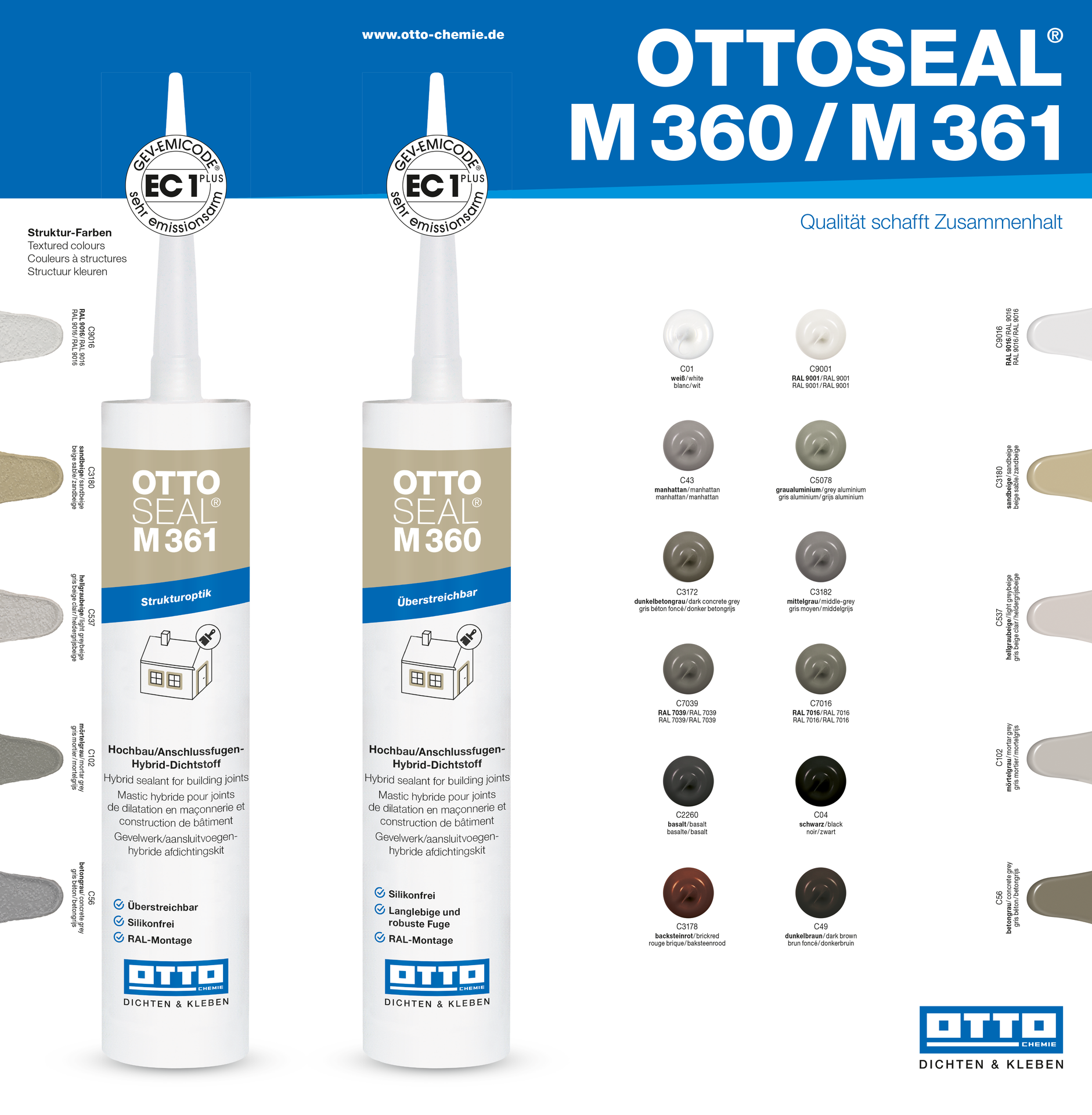 20x OTTOSEAL M360 Alu-Folienbeutel 580ml - Der Hybrid-Dichtstoff für Hochbau/Anschlussfugen