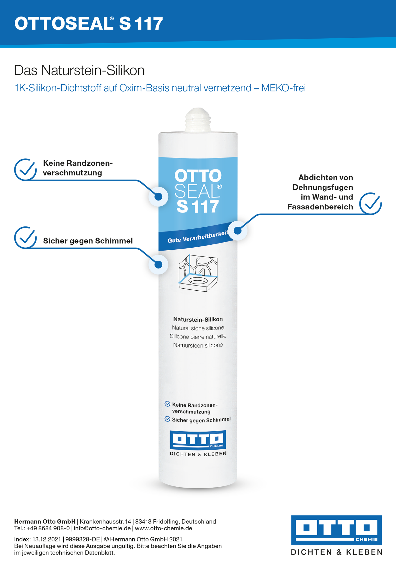 OTTOSEAL S117 Das Naturstein Silikon 1K-Silikon-Dichtstoff Oxim-Basis neutral vernetzend innen außen